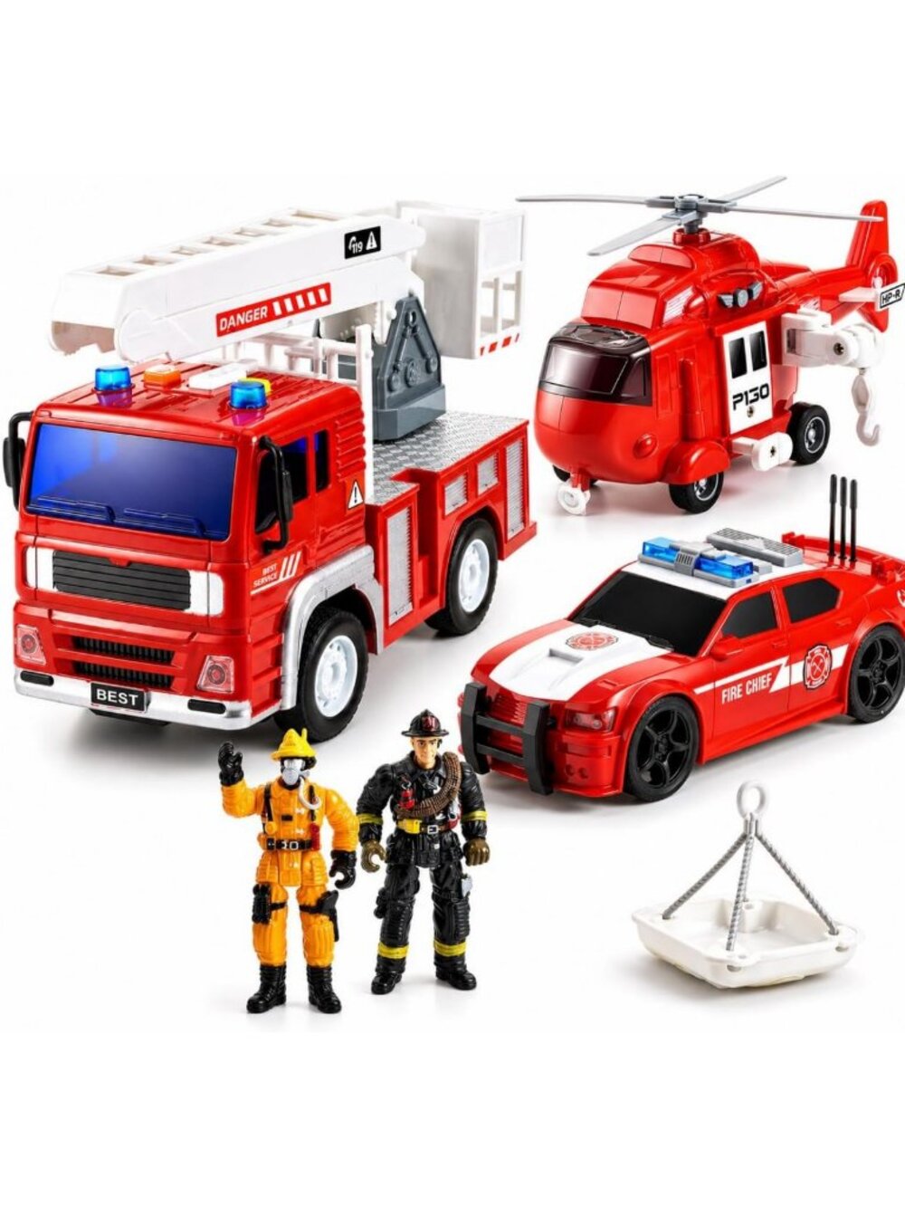Fire Rescue Toy Set with 3 Friction-Powered Vehicles for Ages 3+ - Fun Playtime!